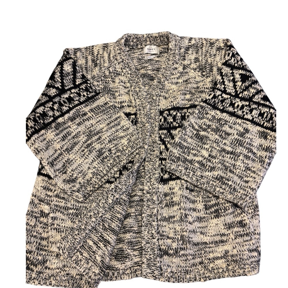 Obey Black and Cream Knit Cardigan